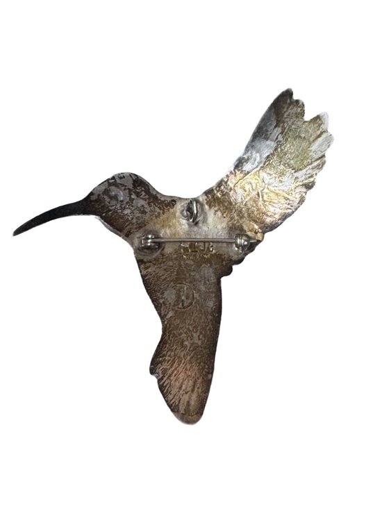 Vintage Handmade Indian Sterling Large Hummingbird Brooch Pendant HIJE Navajo 3" - Picture 2 of 5